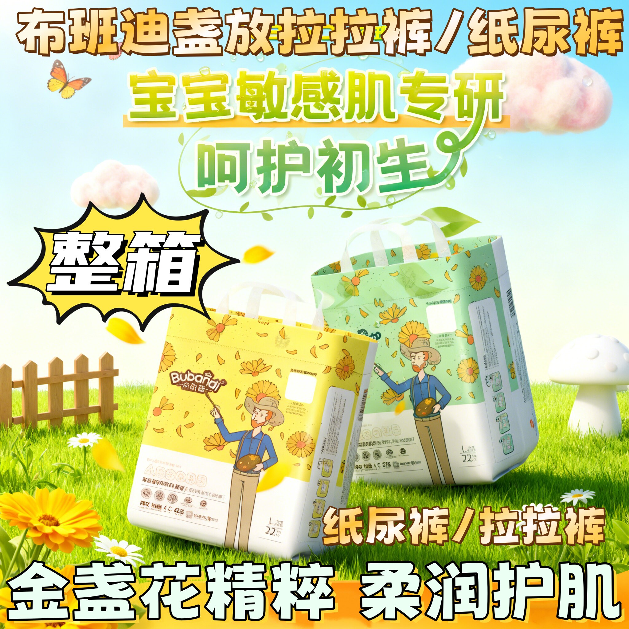 布班迪盏放拉拉裤婴儿超薄透气纸尿裤新生儿专用不红屁屁学步裤