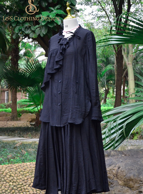 四季现货超好看纯欲风褶皱迷你半身裙+衬衣套装黑色系列显瘦女装