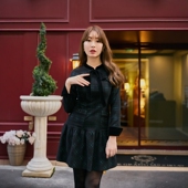 lip 格纹系带迷你连衣裙 Her A型通勤风优雅复古法式