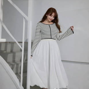 【年货狂欢】Her lip to 条纹针织拼接连衣裙 甜美设计感撞色小众