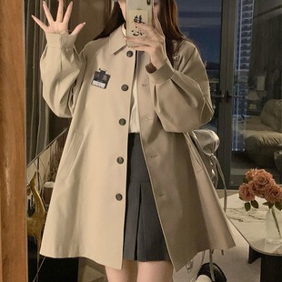 学院风单排扣休闲大衣韩系复古翻领宽松洋气中长款风衣外套女学生
