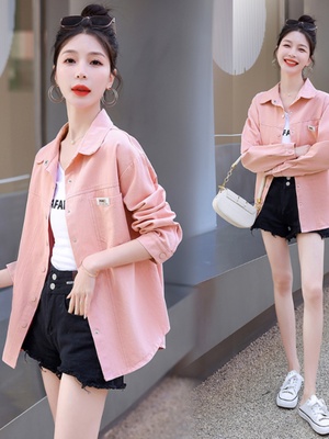 粉色牛仔衬衣薄款外套女春