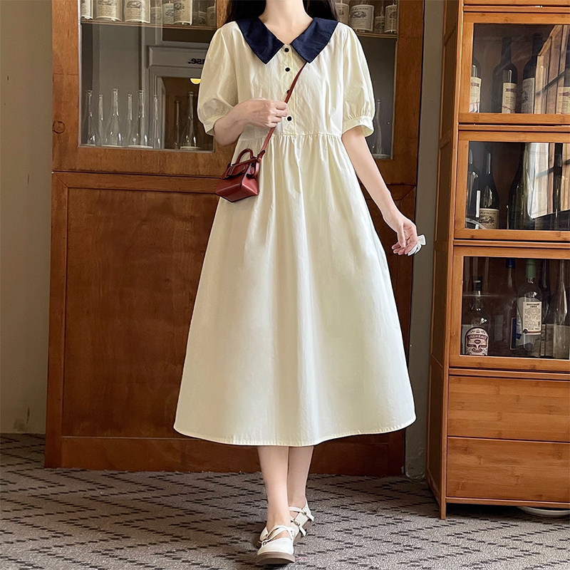 少女大童连衣裙2025夏装新款胖女孩初高中学生学院风显瘦过膝长裙