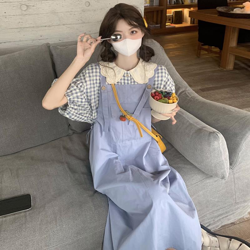 娃娃领衬衫背带裙子套装少女夏装2025新款初中高中学生减龄连衣裙