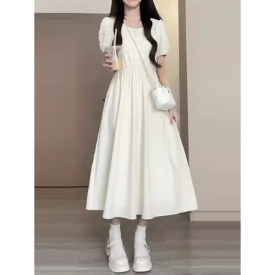 少女温柔风连衣裙女大童夏装新款中小学生甜美收腰设计感过膝长裙