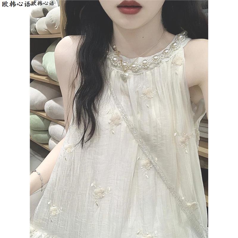 法式初恋无袖挂脖连衣裙女