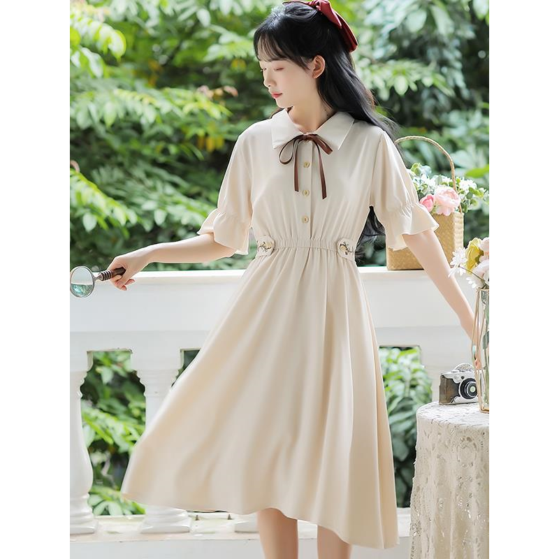 少女连衣裙初中生夏装2025新款学院风高中生森系收腰A字仙女裙子