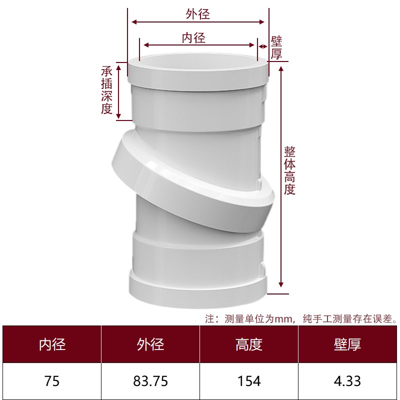 PVC万向旋转直接排水管配件50 75 110 16J0360旋转弯头0-45度管箍