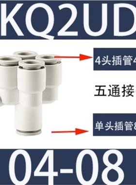 KQ2UD五通接头KQ2UD04-06 08 10 12一进四出变径PRG 01S 02 四通