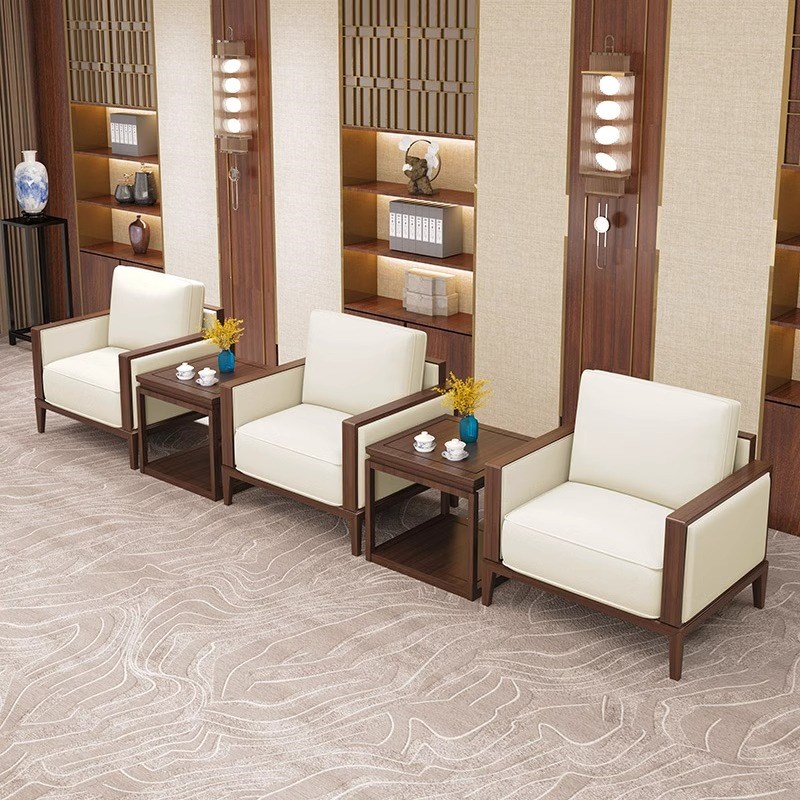 贵宾接待室会议沙发中式布艺商务办公沙发茶几组合会X客单人位沙