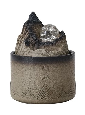 办公家居陶瓷假山流水循环v摆件小型桌面风水轮新中式喷泉水景招
