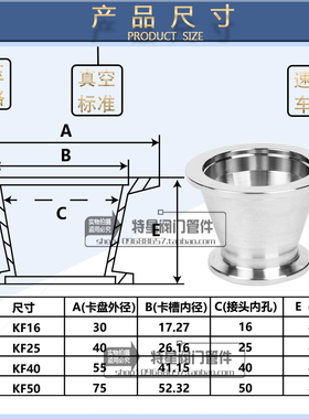 304不锈钢真空大小头 异径大小头KF16 KF25K KF40 KF50 转换接头