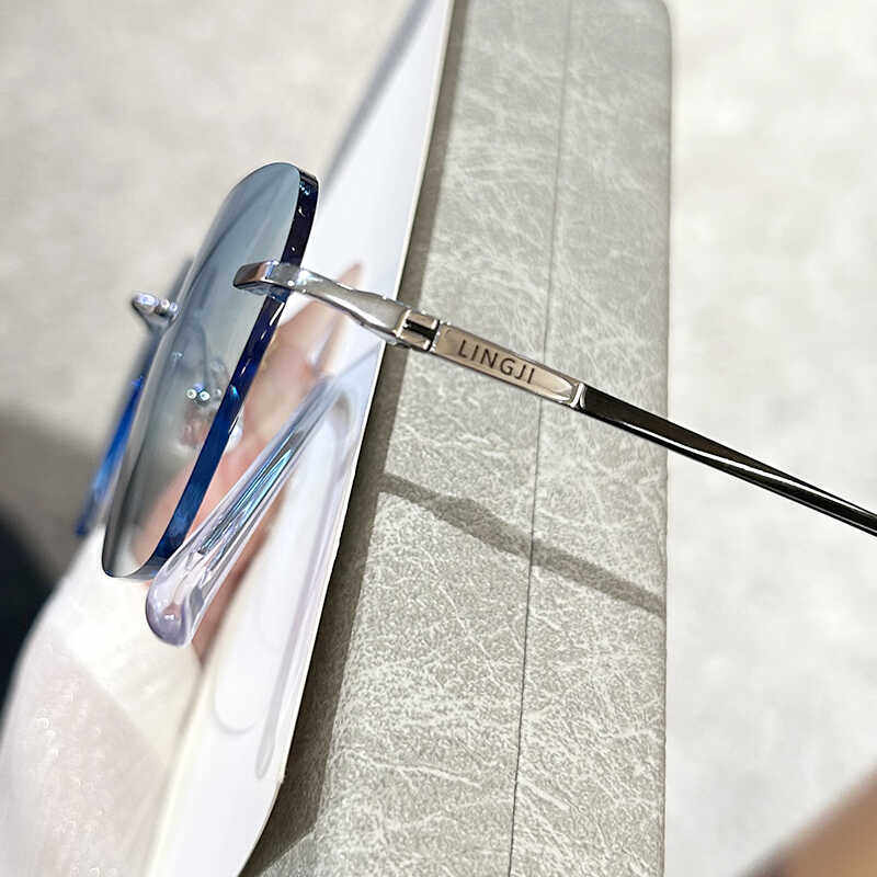 领际高档无框眼镜男时尚近视眼镜防蓝光平光韩版超轻纯钛架无边框