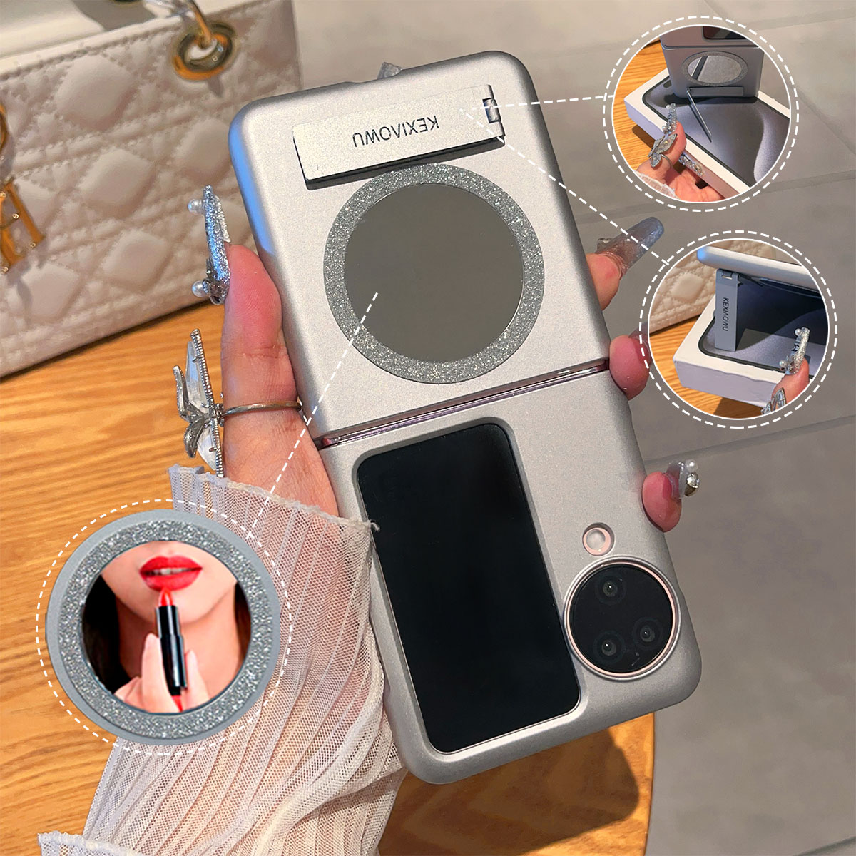 适用OPPOFINDN3FLIP简约高颜值闪粉磁吸镜折叠屏专属INS支架壳