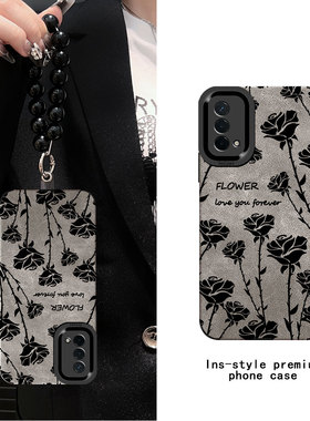 适用OPPOA93/a95黑色玫瑰reno4/reno5贴皮壳reno8/reno9pro+手机壳真我11/12新款reno7/reno12pro防摔a55/a72