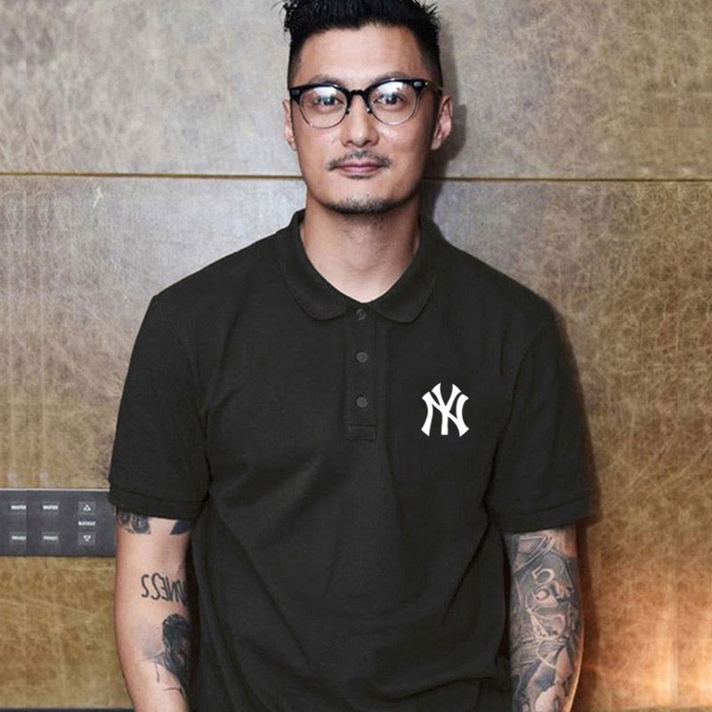 POLO衫男士短袖NY洋基队潮牌印花翻领T恤宽松青年大码男装夏秋季