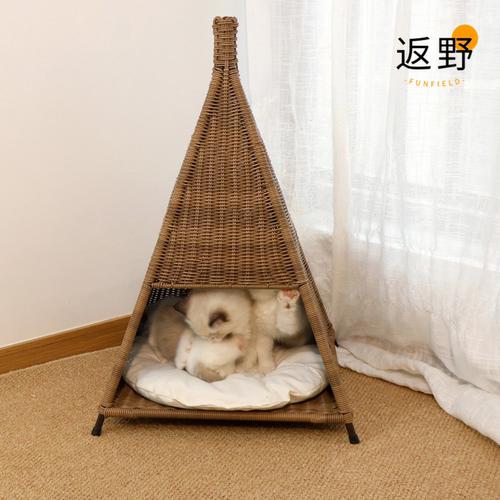 躲避窝安全感手工编织实木猫窝