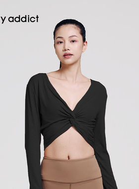 body addict女士T恤supersoft长袖螺纹纽结装饰短款柔软上衣ba