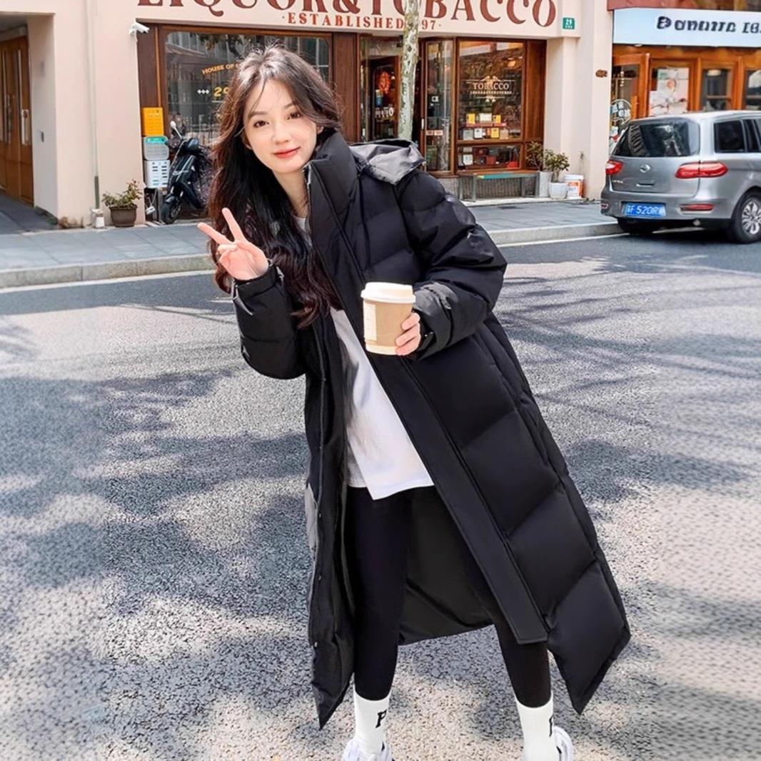 CV凸乆鸟羽绒服2025年新款超长款过膝连帽白鸭绒加厚宽松学生中戏