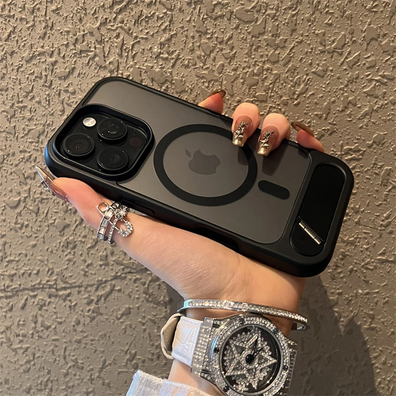 折叠金属隐形支架适用iphone16promax手机壳磁吸新款15pro金属漆苹果14高级感13磨砂12p超薄防摔plus保护套11