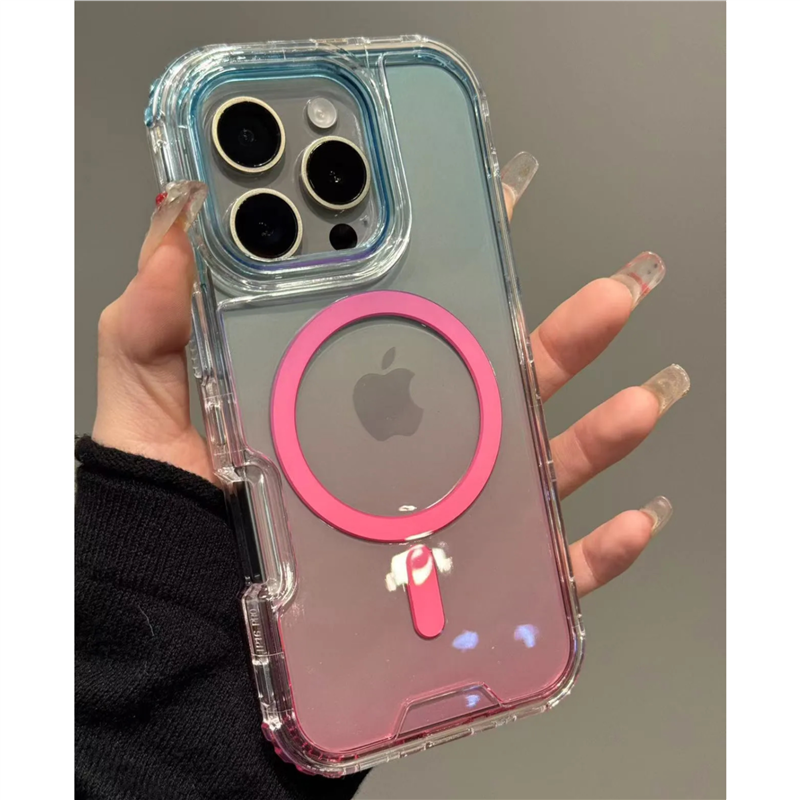 小众ins蓝粉渐变磁吸壳适用iPhone16手机壳15promax苹果14/13防摔高级简约透