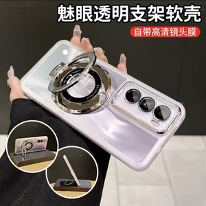 自带镜头膜磁吸支架透明壳适用opporeno12手机壳新款2024全包防摔软壳reno12pro情侣超薄散热手机保护套