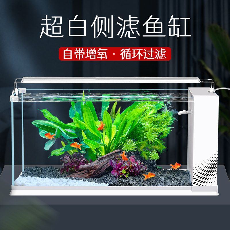 超白玻璃侧滤鱼缸南美风2026新款生态客厅造景桌面小型制氧一体机