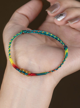 手工编织手绳小钱串财源五彩绳