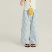 Yumi妈 25C223 百搭阔腿裤 女童小清新格子裤 中大童宽松休闲裤