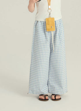 Yumi妈  女童小清新格子裤中大童宽松休闲裤百搭阔腿裤25C223