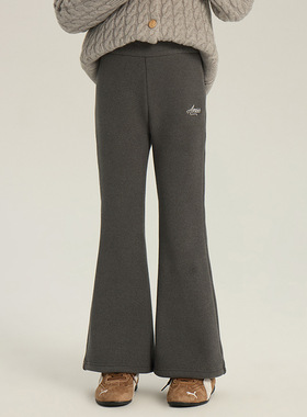 Yumi妈女童冬季韩版新款儿童休闲百搭保暖加绒字母喇叭裤潮25M069