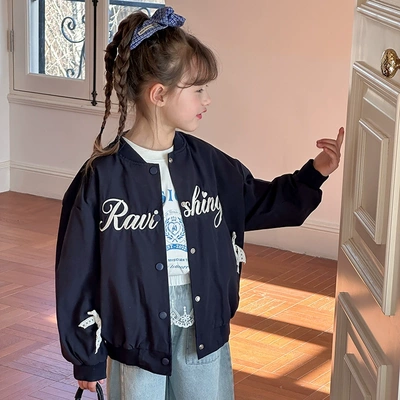 Yumi妈女童韩版设计感夹克立体蝴蝶结棒球服外套上衣潮  25A053