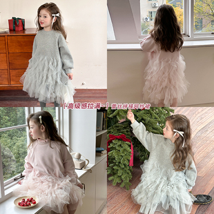 女童洋气卫衣裙儿童公主裙子小仙女拼接网纱连衣裙 24B019