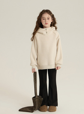 Yumi妈女童卫衣冬装中大童连帽卫衣儿童打底衫加绒洋气上衣25H037