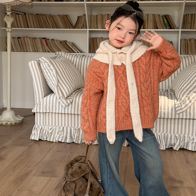 Yumi妈女童复古麻花针织毛衣