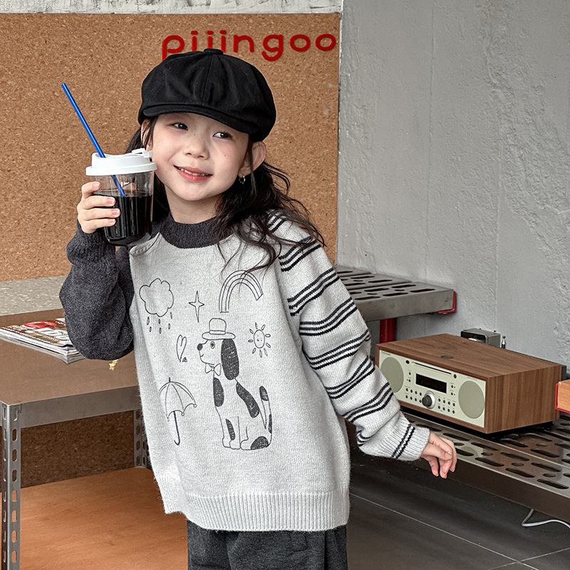 Yumi妈儿童冬季小狗插肩针织衫