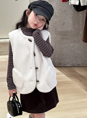 Yumi妈女童韩版复合毛绒绒颗粒感马甲儿童秋季无袖保暖坎肩25G072