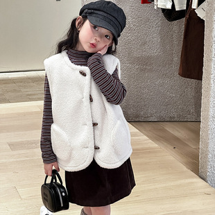保暖坎肩25G072 无袖 Yumi妈女童韩版 复合毛绒绒颗粒感马甲儿童秋季