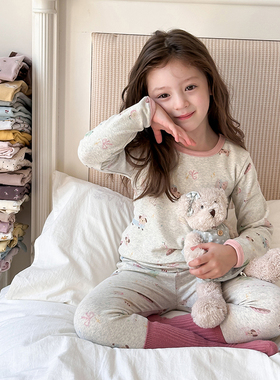 Yumi妈女童10A级抗菌羊毛拉架儿童秋冬A类无骨睡衣家居服25G046