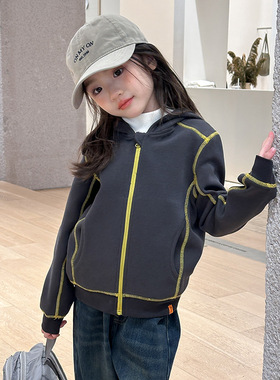 清仓儿童冬季高弹不压身明线撞色连帽卫衣女童双面绒外套25H065