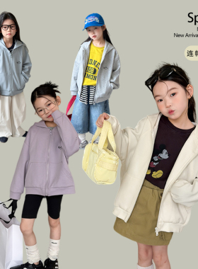 Yumi妈儿童韩范休闲开衫女童软糯百搭宽松不束缚帽卫衣外套26A009