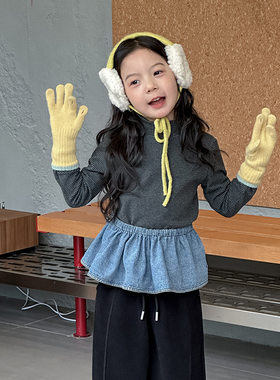 冬季女童条纹经典儿童绵羊绒打底