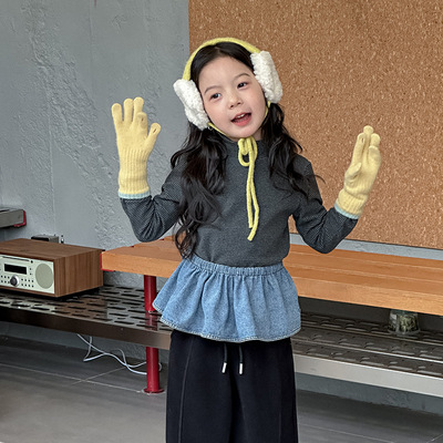 冬季女童条纹经典儿童绵羊绒打底