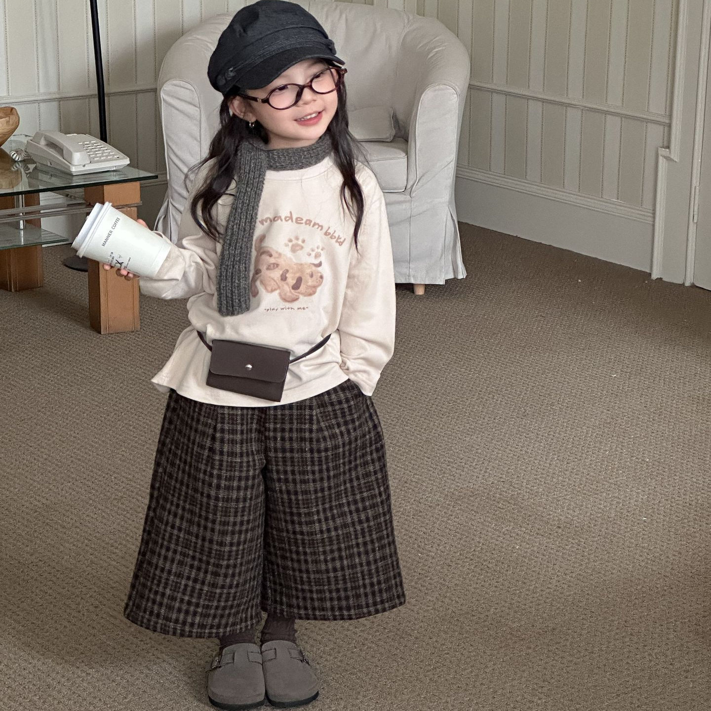 Yumi妈女童冬装卡通小狗打底衫