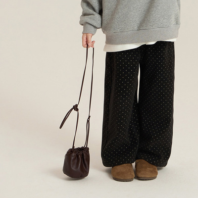 冬季新款儿童加绒波点直筒裤