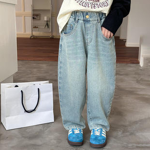 Yumi妈女童秋装儿童洋气舒适赛络纺水洗做旧牛仔裤  24Y008