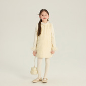 Yumi妈女童冬季 重工亮片连衣裙夹棉旗袍裙新中式 毛边背心裙25M040