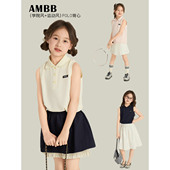 Yumi妈学院风无袖 690 25C046 背心新款 女童运动Polo翻领上衣