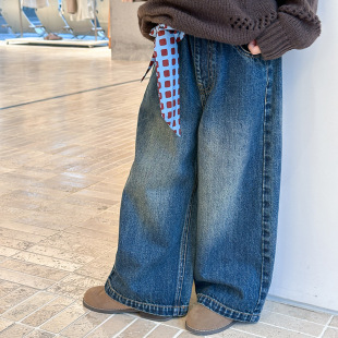 25G045 儿童宝宝休闲阔腿裤 Yumi妈中大男女童韩版 做旧复古牛仔裤
