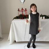 Yumi妈女童冬季 25M045 型儿童毛呢烫钻波点背心裙潮 拜年时尚 A字版